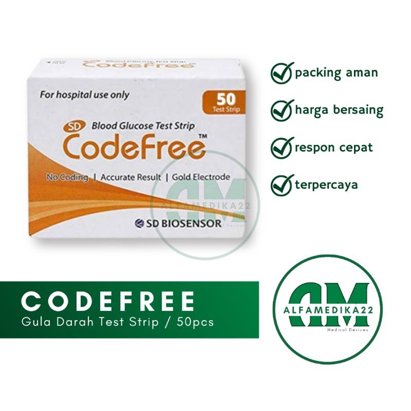 Strip tes Kadar Gula Darah / Blood glucose test strip 50T CodeFree