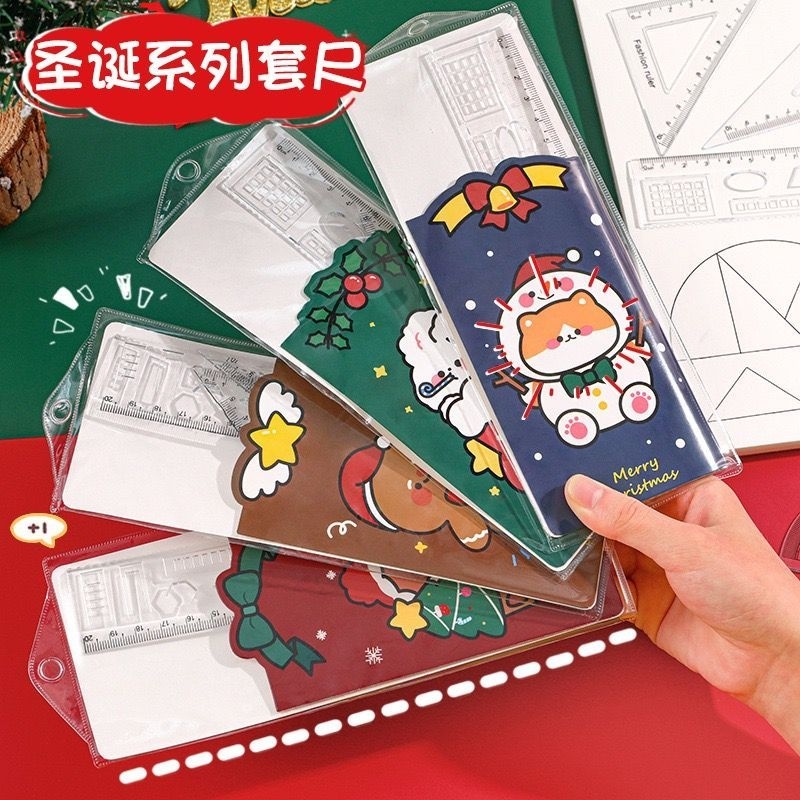 

PENGGARIS PLASTIK 1 SET 4 IN1 RULER SET STATIONERY TRANSPARAN CHRISTMAS HN-10