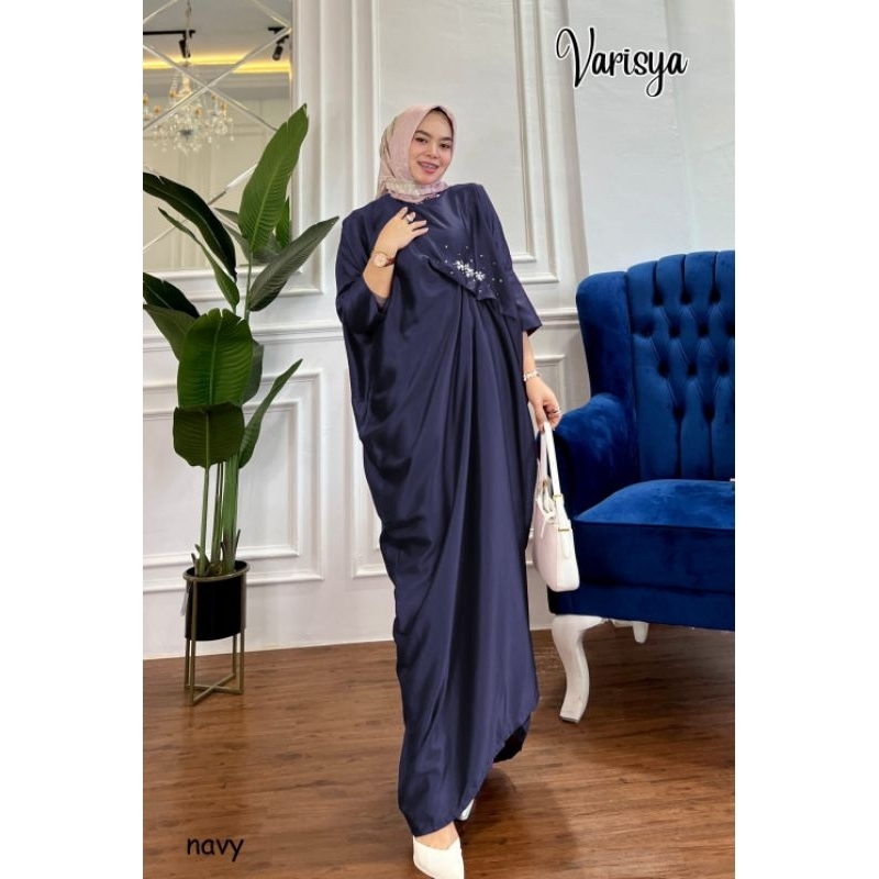 varisya kaftan warna navy biru Dongker merah marun mocca pink gamis pesta terbaru ukuran jumbo mewah
