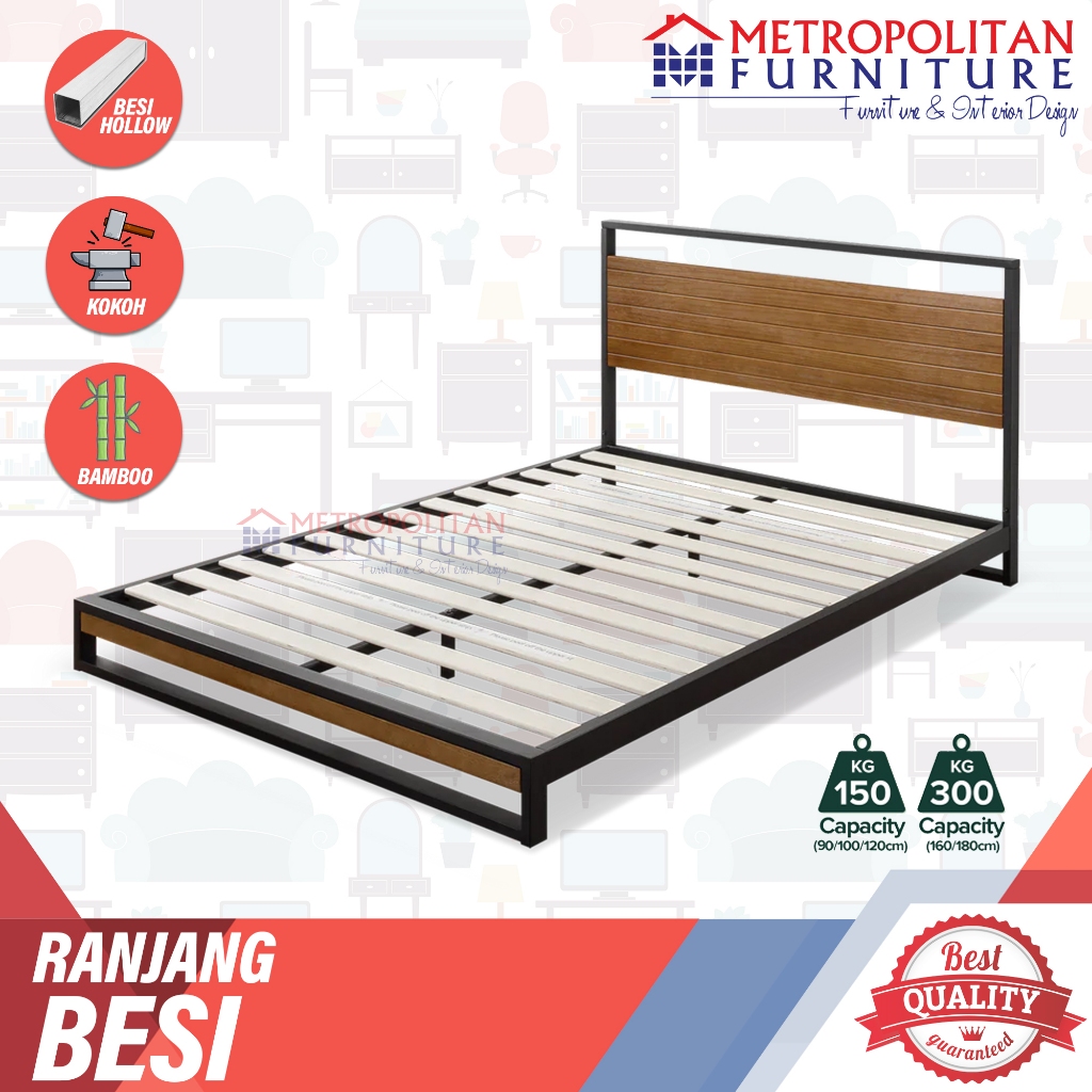 Tempat Tidur Dipan Sandaran Ranjang Besi dan Kayu minimalis