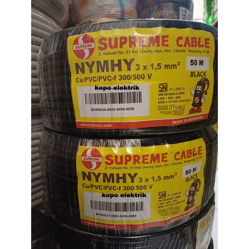 Kabel Supreme NYMHY 3x1.5 Serabut Hitam Meteran