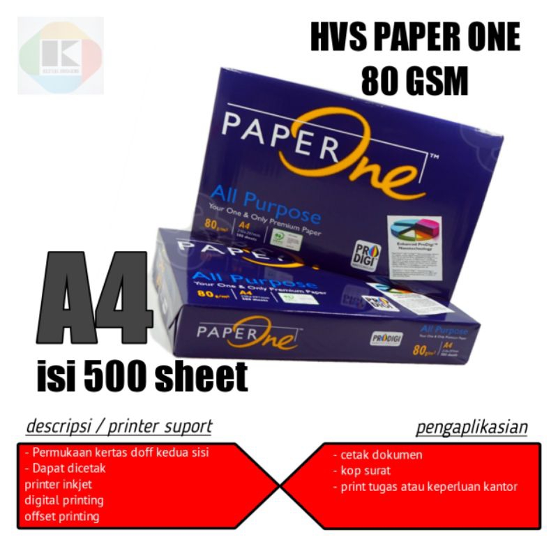 

kertas HVS 80 gsm A4 paper one 500 lembar kertas HVS paper one A4 80 gsm isi 500 lbr kertas fotocopy