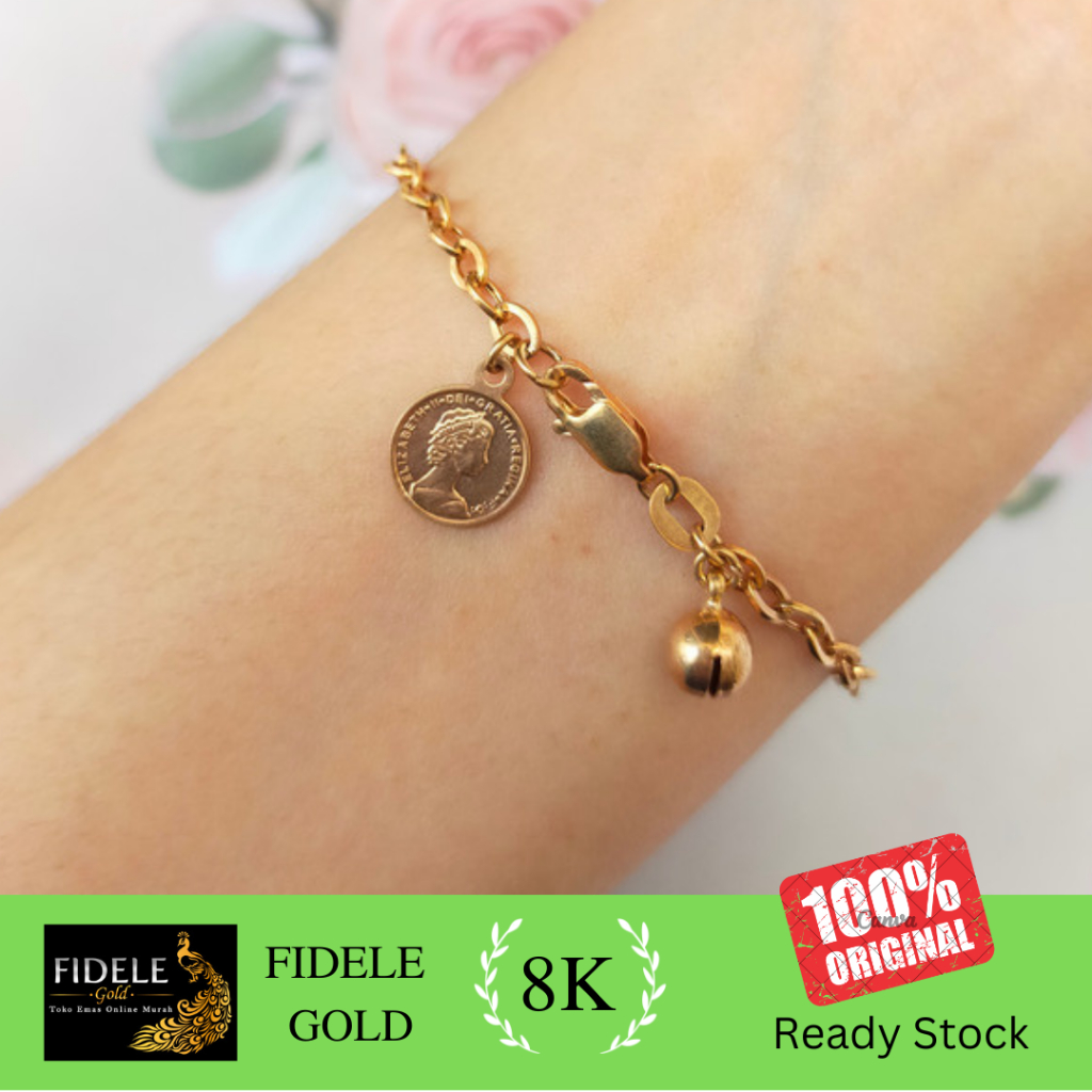 Gelang dollar rantai koin emas asli emas kuning 8k gelang dewasa gelang lemes