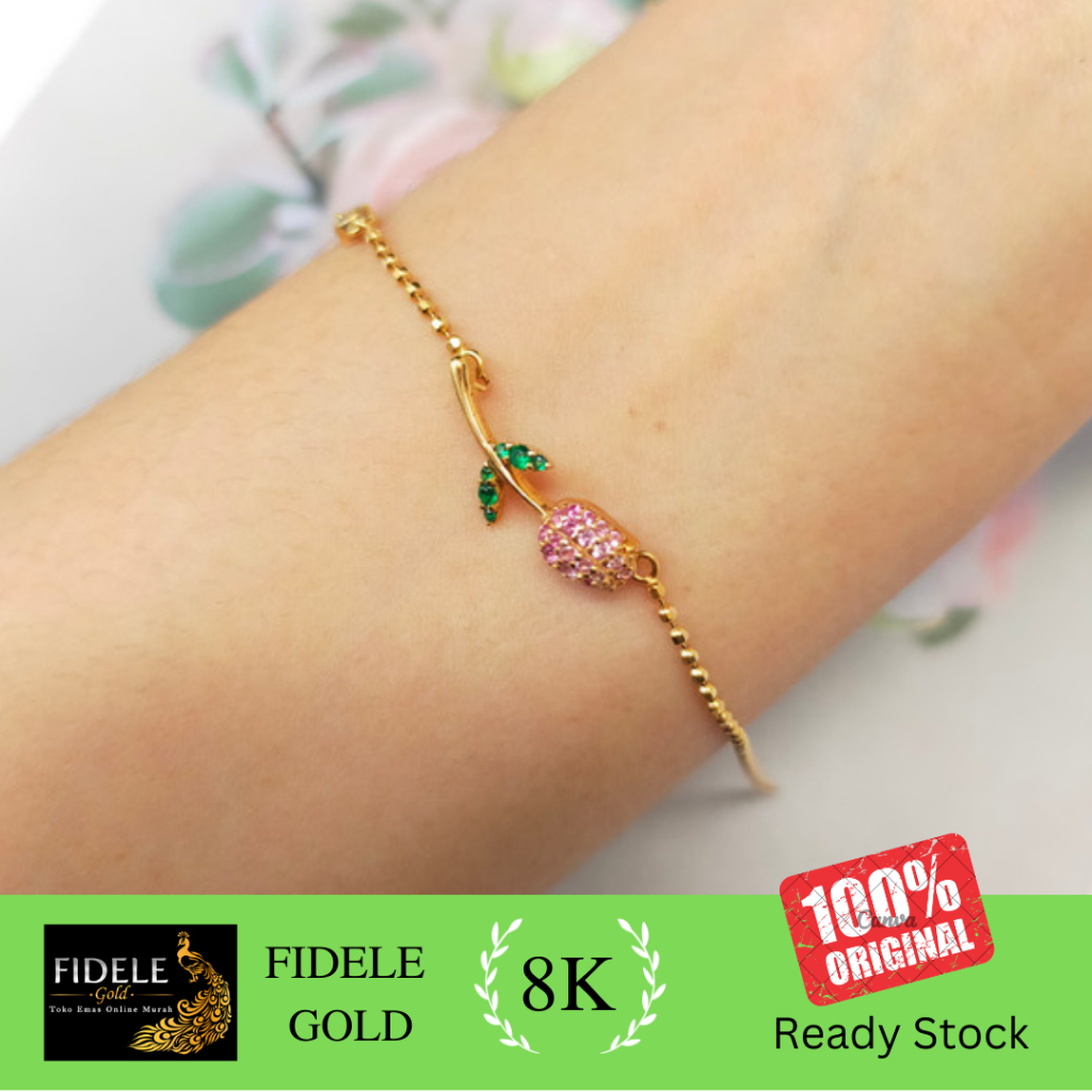 Gelang Rantai Bunga Rose Mawar Warna Warni Gelang Mawar Pink Gelang Rantai Emas Ringan