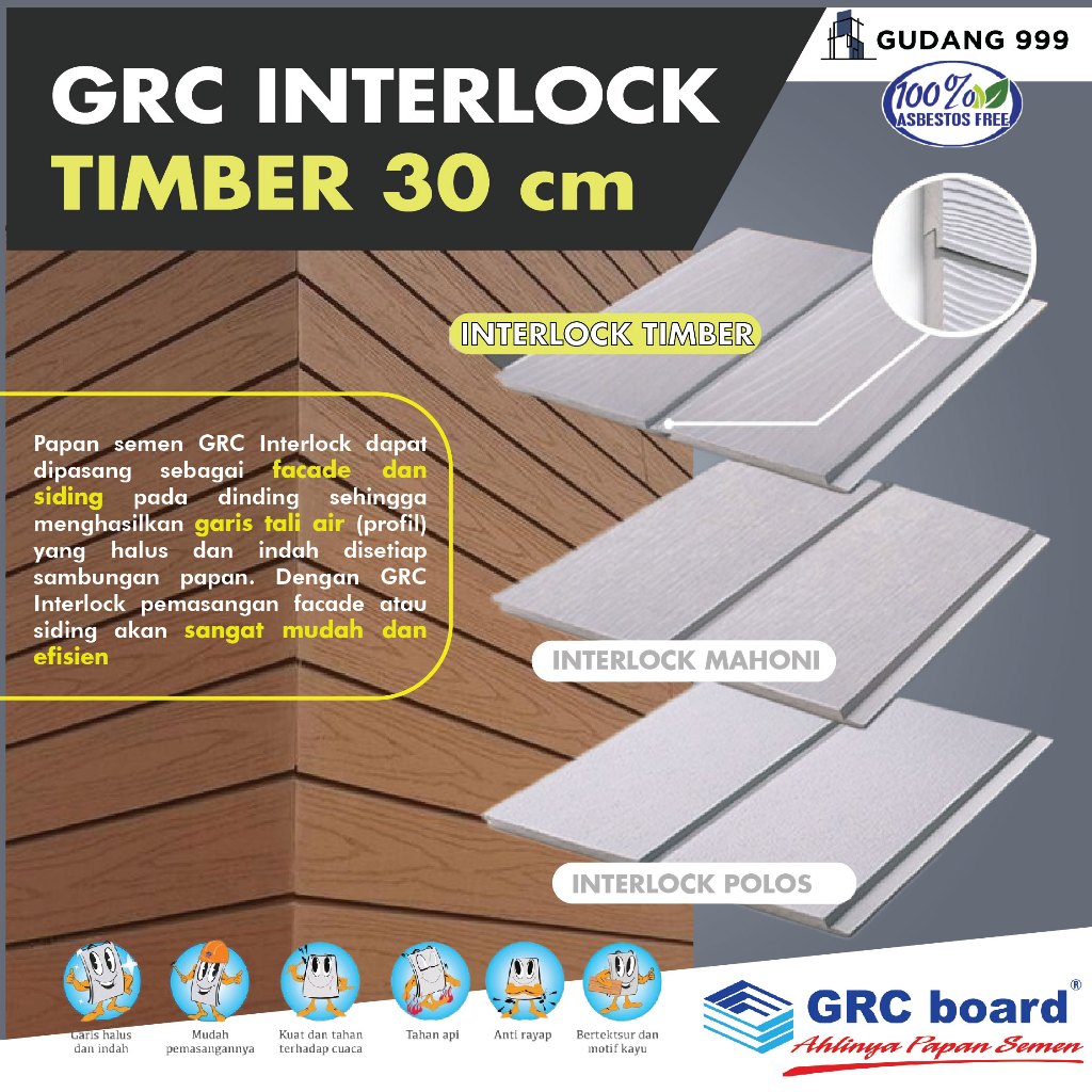 GRC Timber Interlock 30 cm / Wall Sliding / Dinding Urat Kayu Tali Air