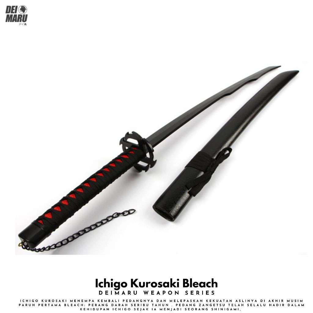 Mainan Pedang Ichigo Kurosaki Bleach - Replika Pedang Ichigo Kurosaki Bleach Bankai - Pedang Kayu Co