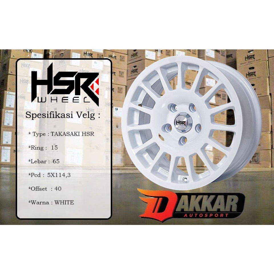 velg mobil ertiga ring 15 velg racing hsr takasaki r15 baut 5X114,3 warna putih bisa untuk innova lu