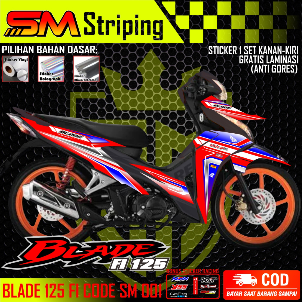 Striping Blade 125 New - Stiker Sticker Striping Variasi Lis Honda Blade 125 New - Striping Vinyl/Ho