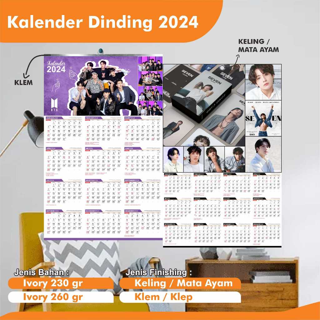 

Kalender BTS 2024 1 Tahunan | 12 Bulanan | Free Custom Desain | Jungkook V Jin Suga RM Jimin JHope