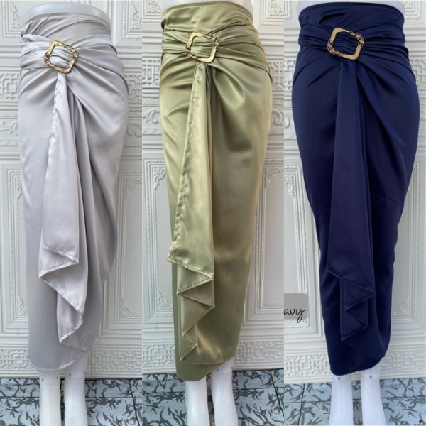 Rok Lilit Kain Serut Samping Polos Satin Velvet Silky Bawahan Kebaya Modern Sage Green & Warna Lain