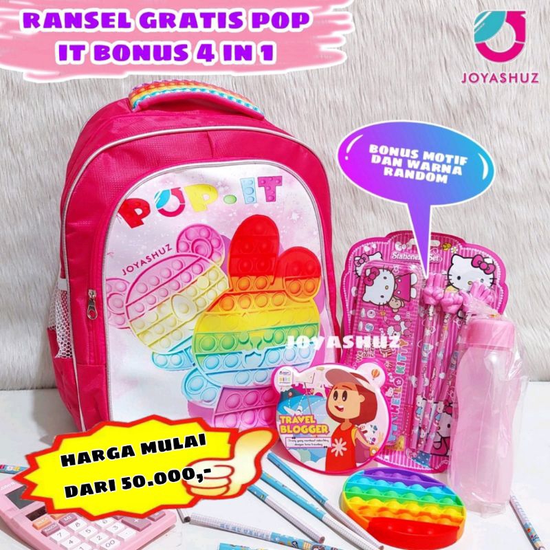 Tas Sekolah Anak Perempuan SD Gratis Mainan Pop It - Tas Ransel Anak Perempuam Gratis POP IT - Tas A