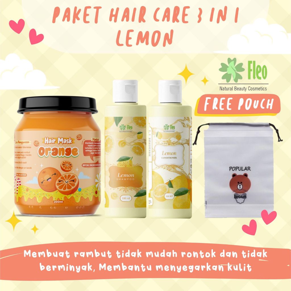 [BPOM] PAKET HAIR CARE 3IN1 FREE POUCH / HAMPERS HAIR MASK / HAMPERS HAIR CARE ISI 3 PCS-Lemon