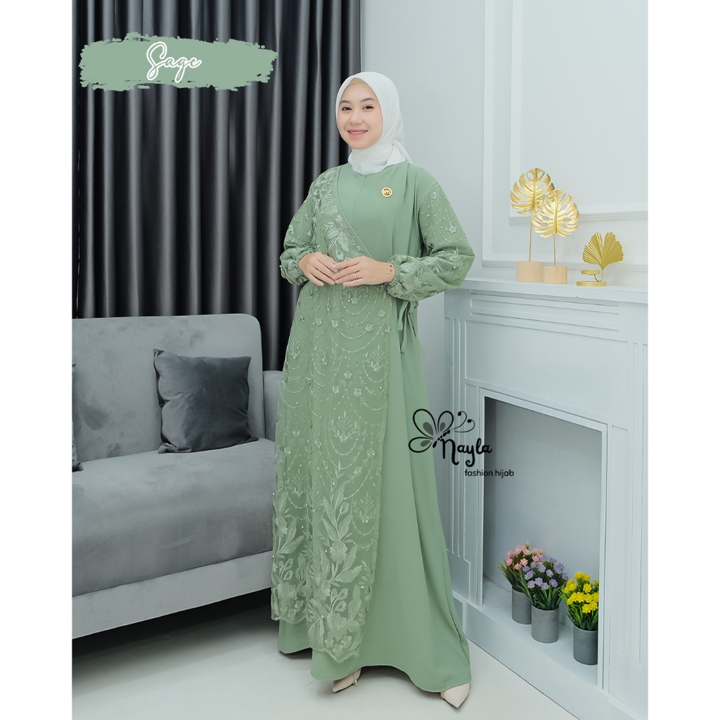 GAMIS DRESS AMELIA KEKINIAN BAHAN CRINKLE MIX BRUKAT