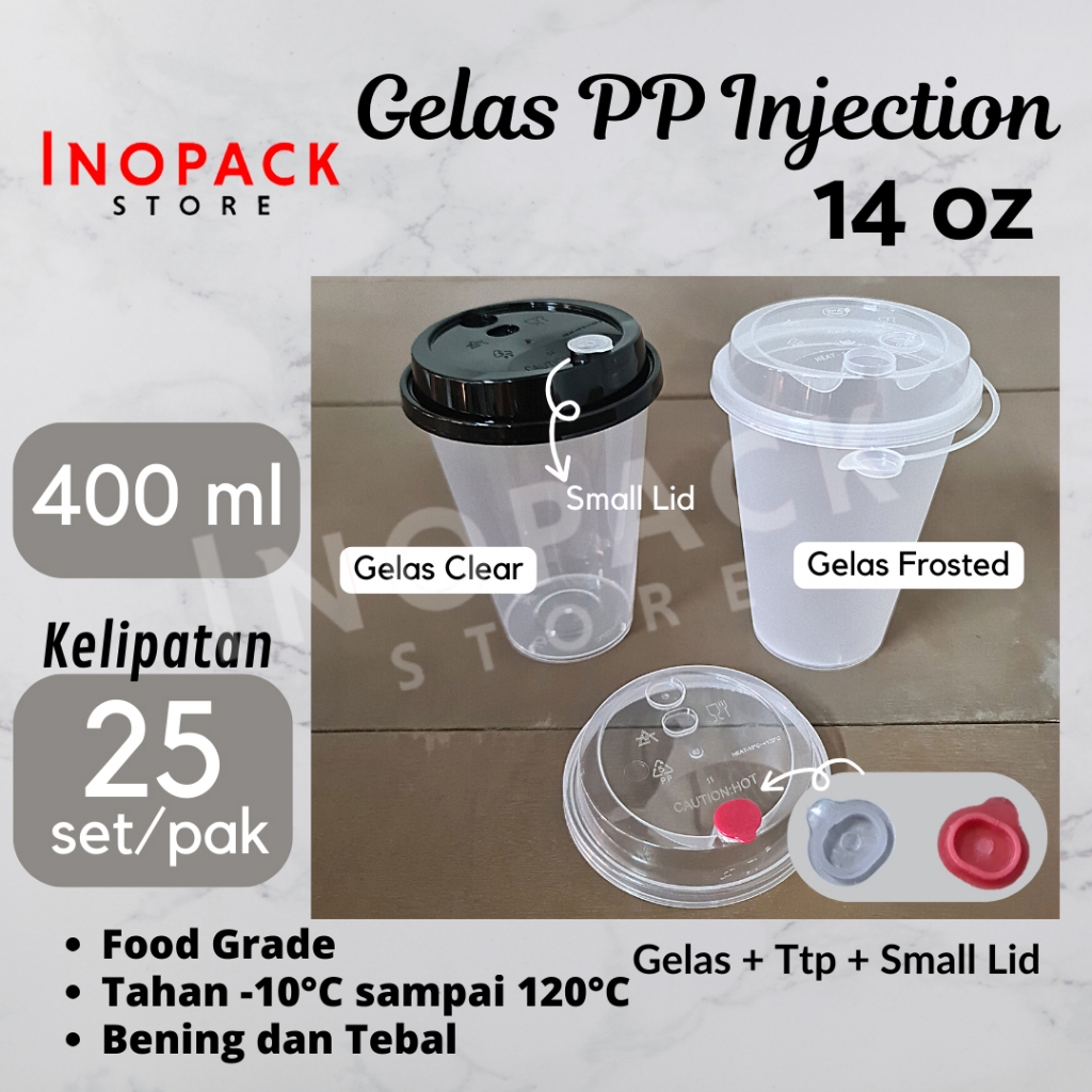 PP cup INJECTION 14oz 400ml gelas plastik boba cheese tea thinwall cup