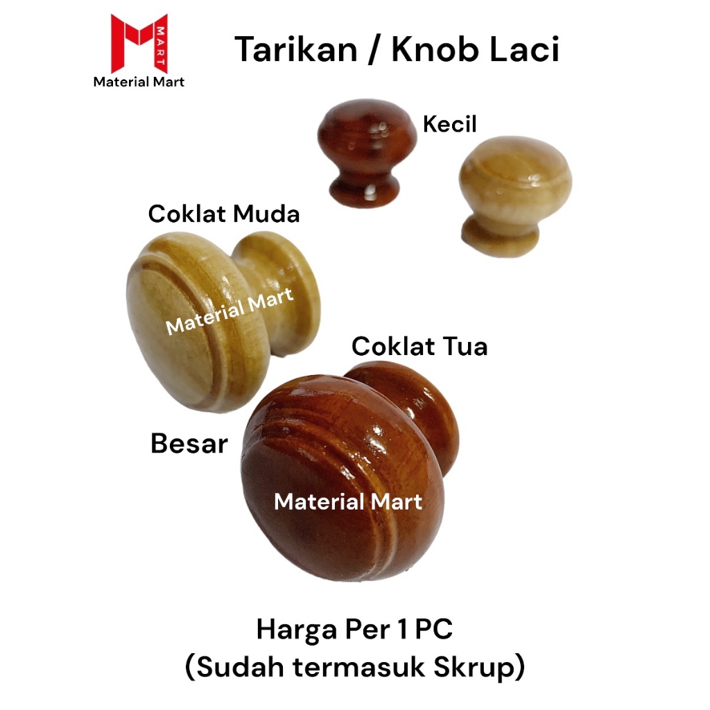 Knob Kayu Laci | Tarikan Pintu | Tarikan Lemari Bulat | Knop Lemari | Material Mart