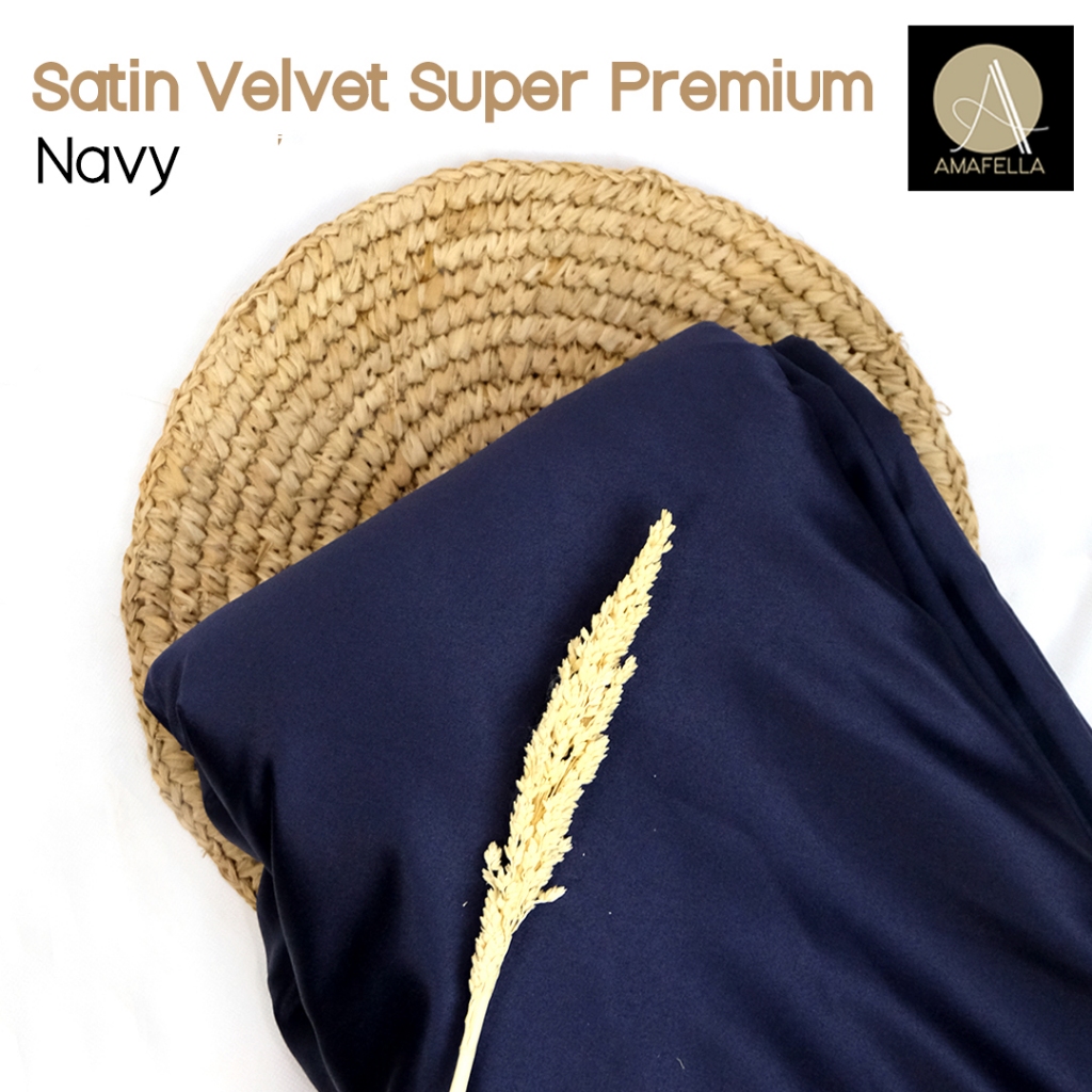 1/2 meter Kain Satin Velvet Super Premium Bahan Bridesmaid Seragaman Warna Navy Blue