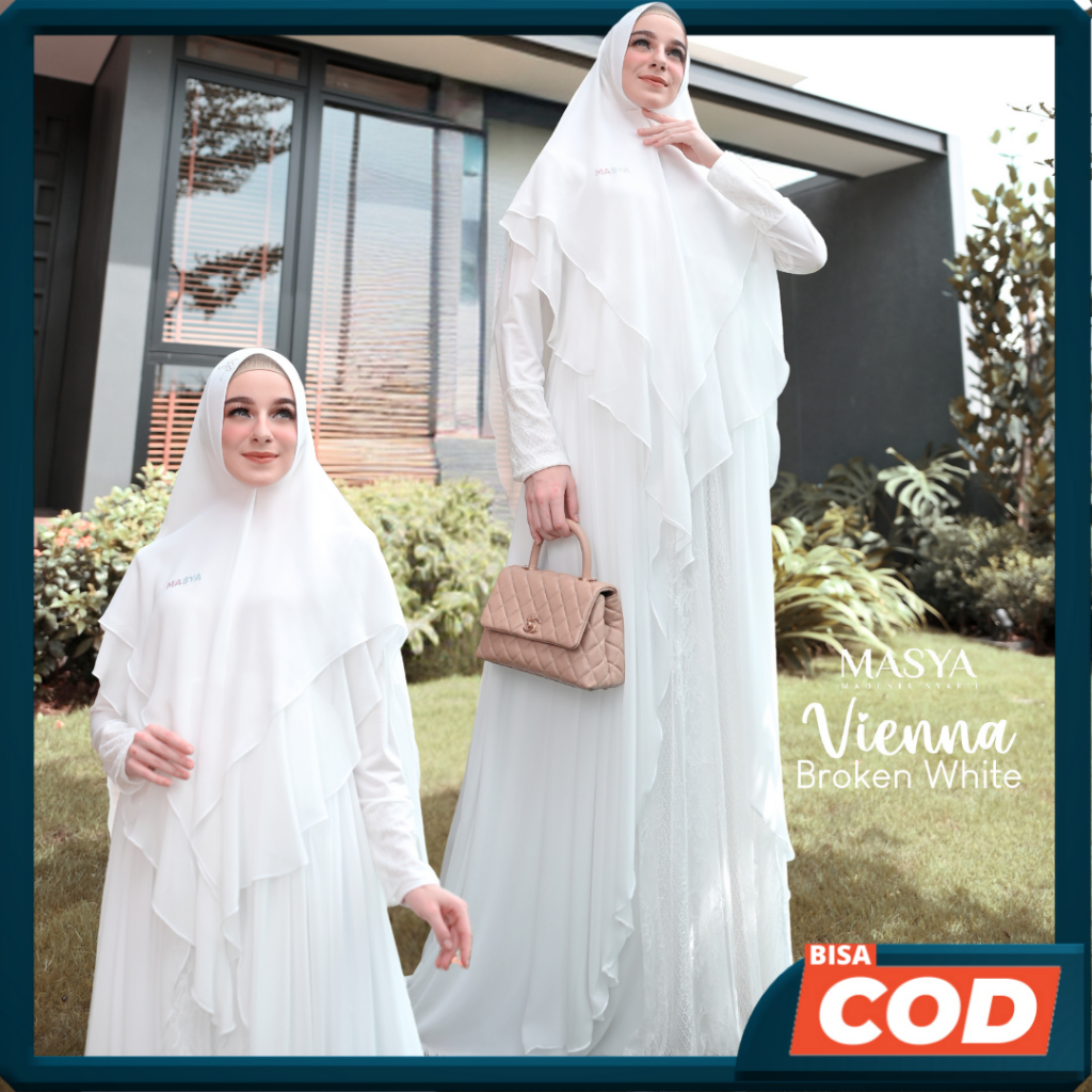 Set Gamis Dress Busui Friendly Ceruty Babydoll Premium Syari Branded Warna Putih Tulang - Broken Whi