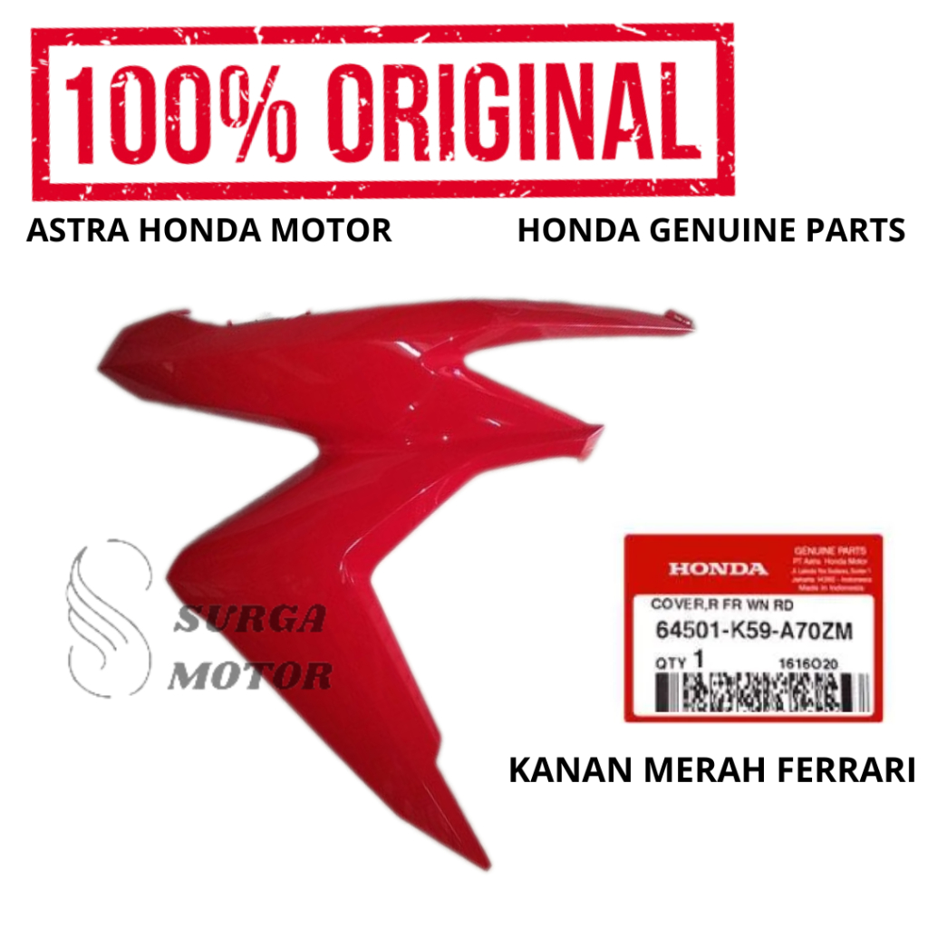Cover Tebeng Sayap Kanan Merah Ferarri New Vario 125 eSP K60R Original Honda AHM 64501-K59-A70ZM Cas