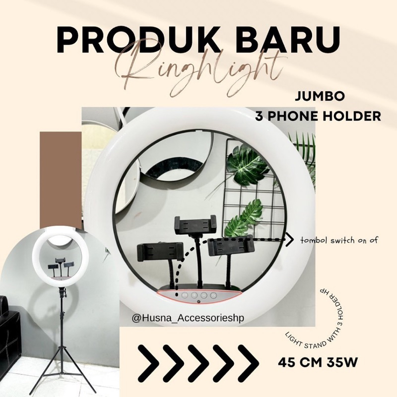 RING LIGHT LED 45CM/18INC/35W LAMPU RINGLIGHT + STAD TRIPOD LIGHT BEAUTY MAKE UP VLOG TIKTOK DLL