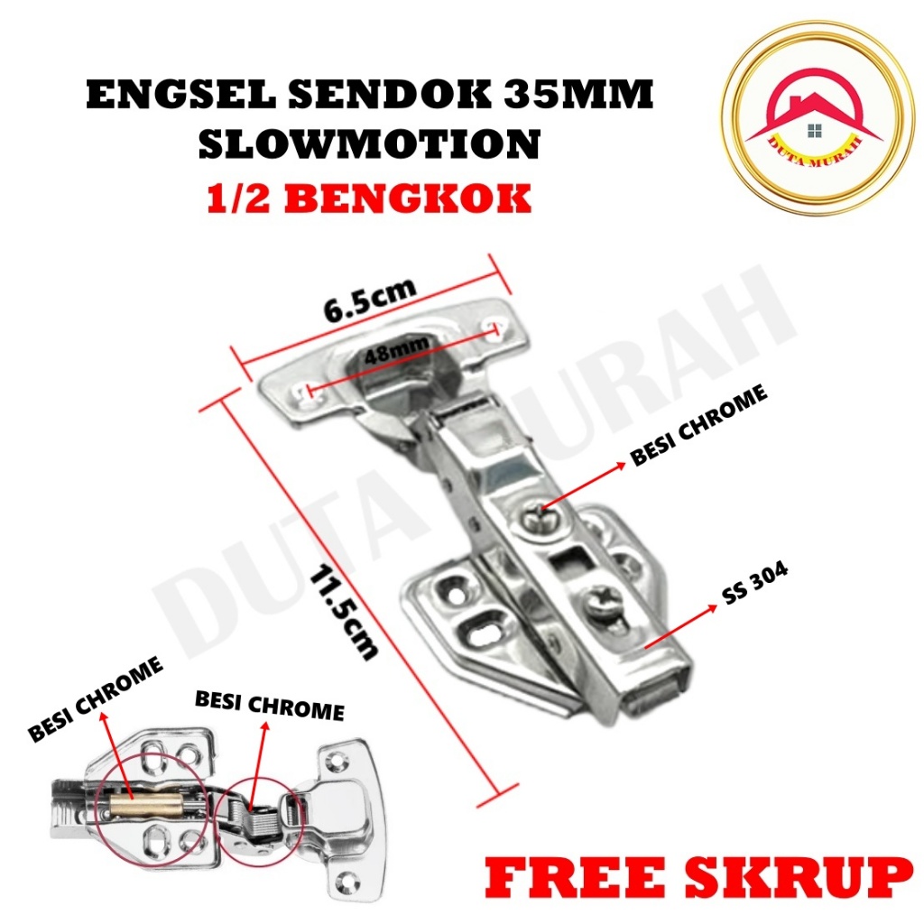 RB Engsel Sendok Stainless Steel 35mm Slowmotion Engsel Pintu Slowmotion Lurus Set Bengkok Full