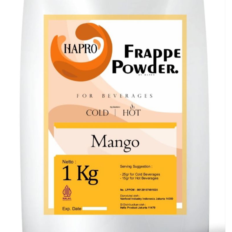 

Minuman Bubuk Powder Rasa Mango 1kg Hapro Frappe Powder Mango Premium Bersertifikat Halal