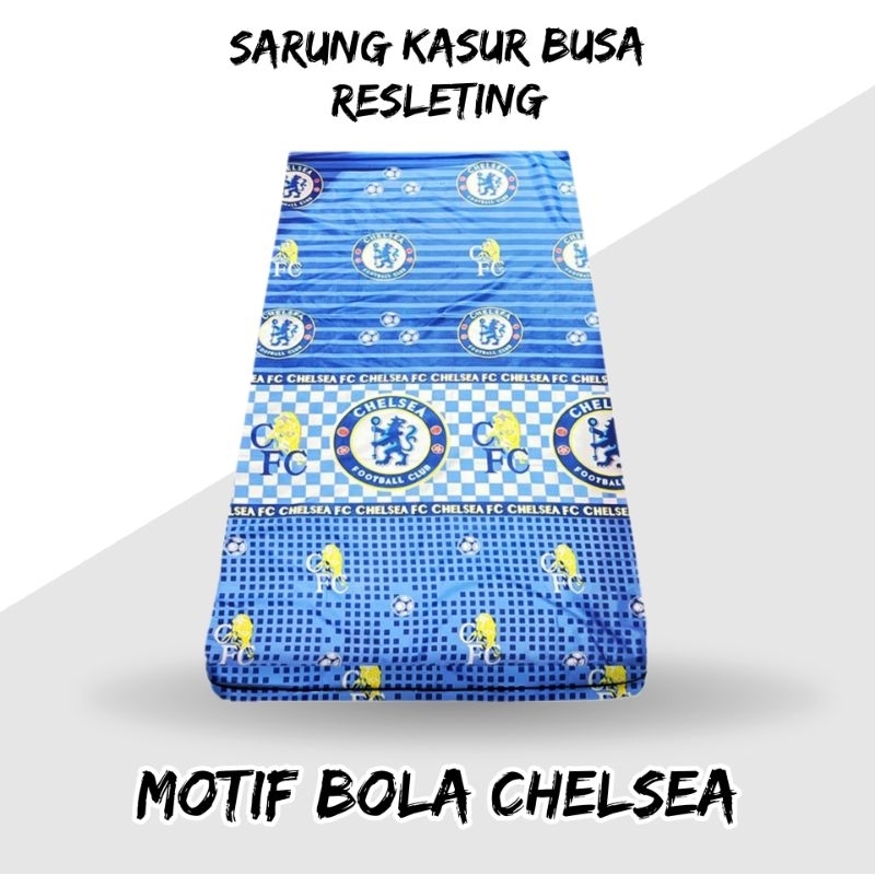 Sarung Kasur Busa Big Foam No.1/2/3/4 Resleting Motif Bola CHELSEA Bahan Katun