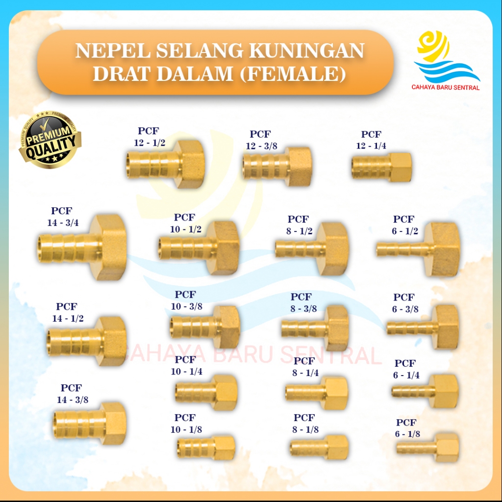 Nepel Kran Kompresor Drat Dalam 5/16 inch Nepel Selang Spray Gun Kuningan PCF
