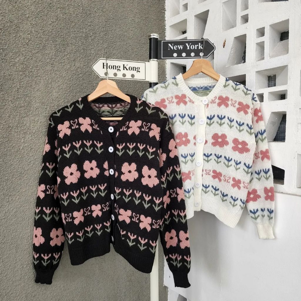 [ Nazeer Grosir ] Flower Knite Outer  | Rajut| Atasan Pria Dan Wanita Trendy Murah