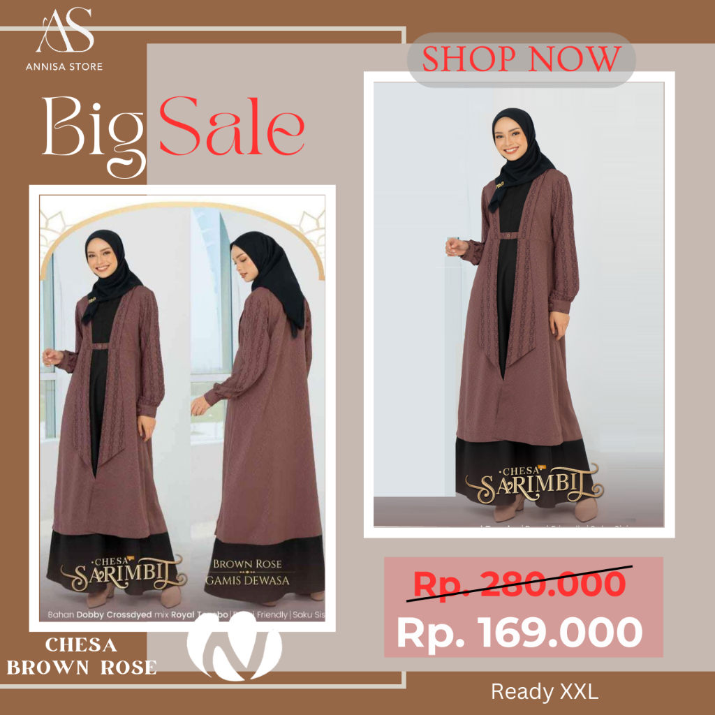 BAJU GAMIS NIBRAS CHESA BROWN ROSE  / GAMIS WANITA BUSUI PROMO BIG SALE AKHIR TAHUN