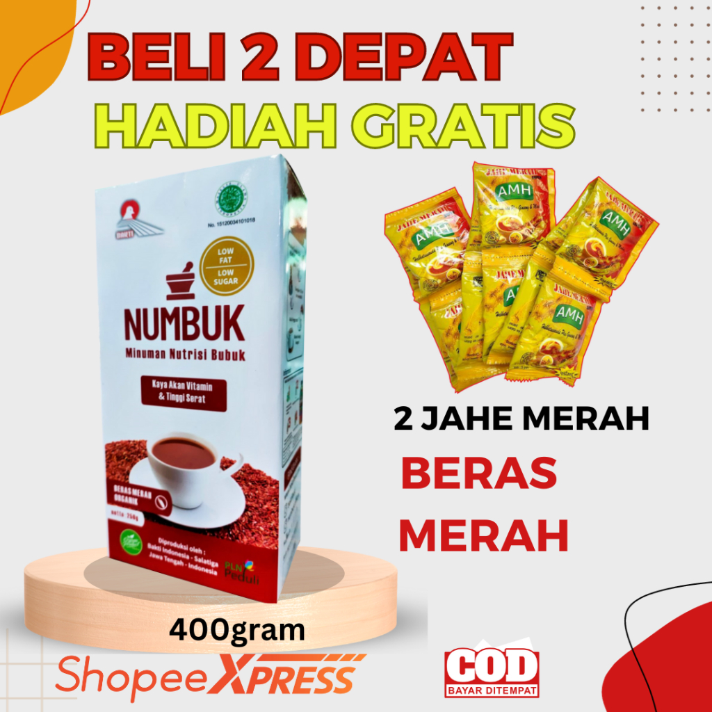 

NUMBUK MINUMAN NUTRISI BUBUK 400.gram MINUMAN SARI BERAS MERAH MURNI LOKAL - WITH GULA JAWA