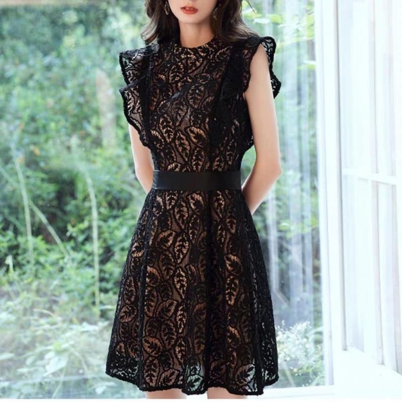 0975 Baju minidress BERTHA LACE BROKAT mini dress lengan pendek dres Korea Korean style wanita impor