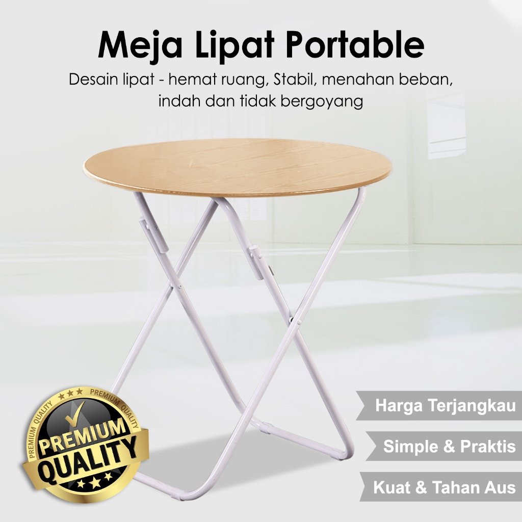 Meja Lipat Portable Meja Makan Cafe Meja Belajar Lipat Meja Lipat Bulat Kualitas Premium