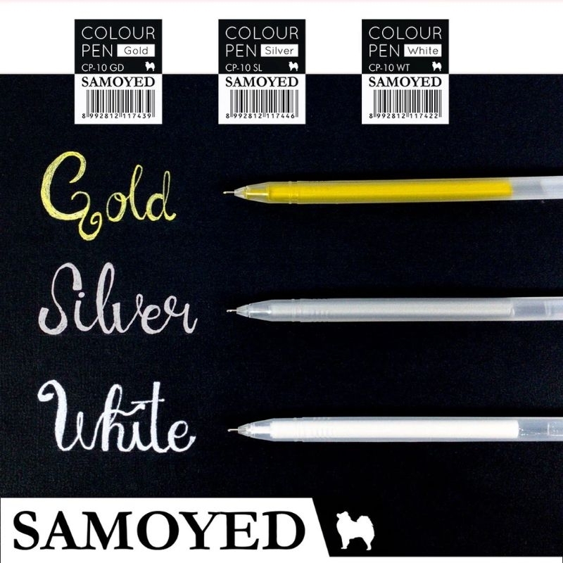 Pulpen Warna Tinta Emas Putih Silver Pulpen Gel Samoyed