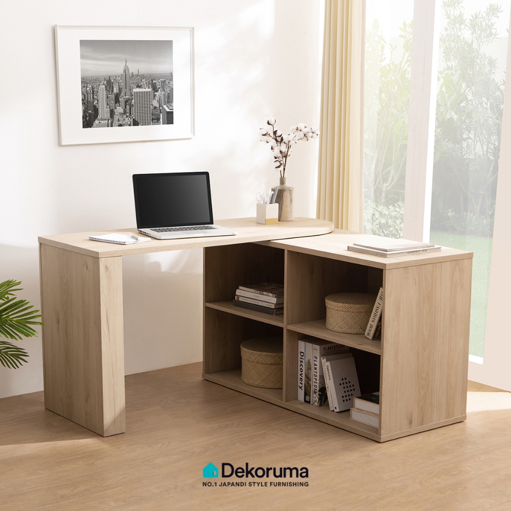 Dekoruma KARU Meja Belajar Swivel dengan Rak Penyimpanan / Meja Kerja
