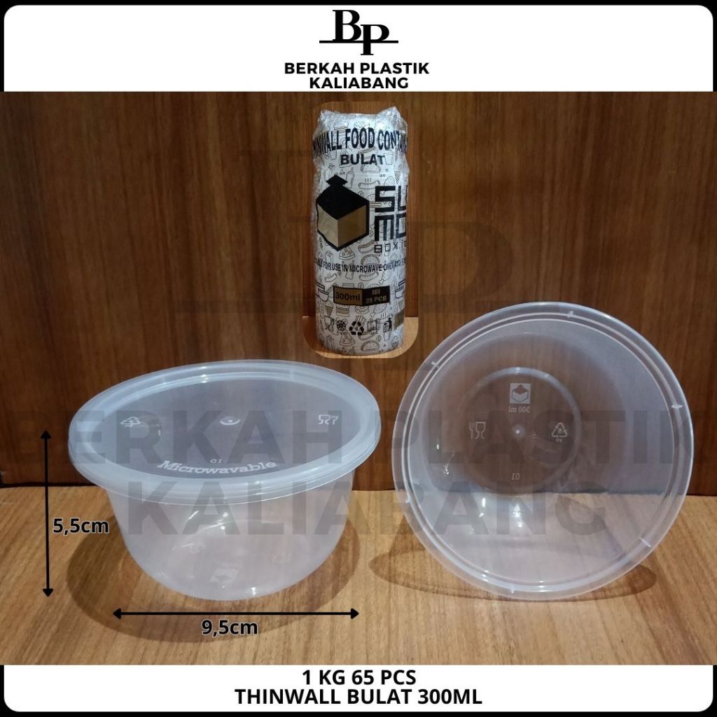 Thinwall Bulat 300ML + Tutup / Mangkok Makan Plastik 300ML (ECERAN)