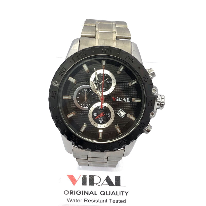 JAM TANGAN VIRAL  SPORT ORIGINAL RANTAI A46.VIRAL SPORT RANTAI SILVER ADA TANGGALDENGAN 2 PLAT FREE 