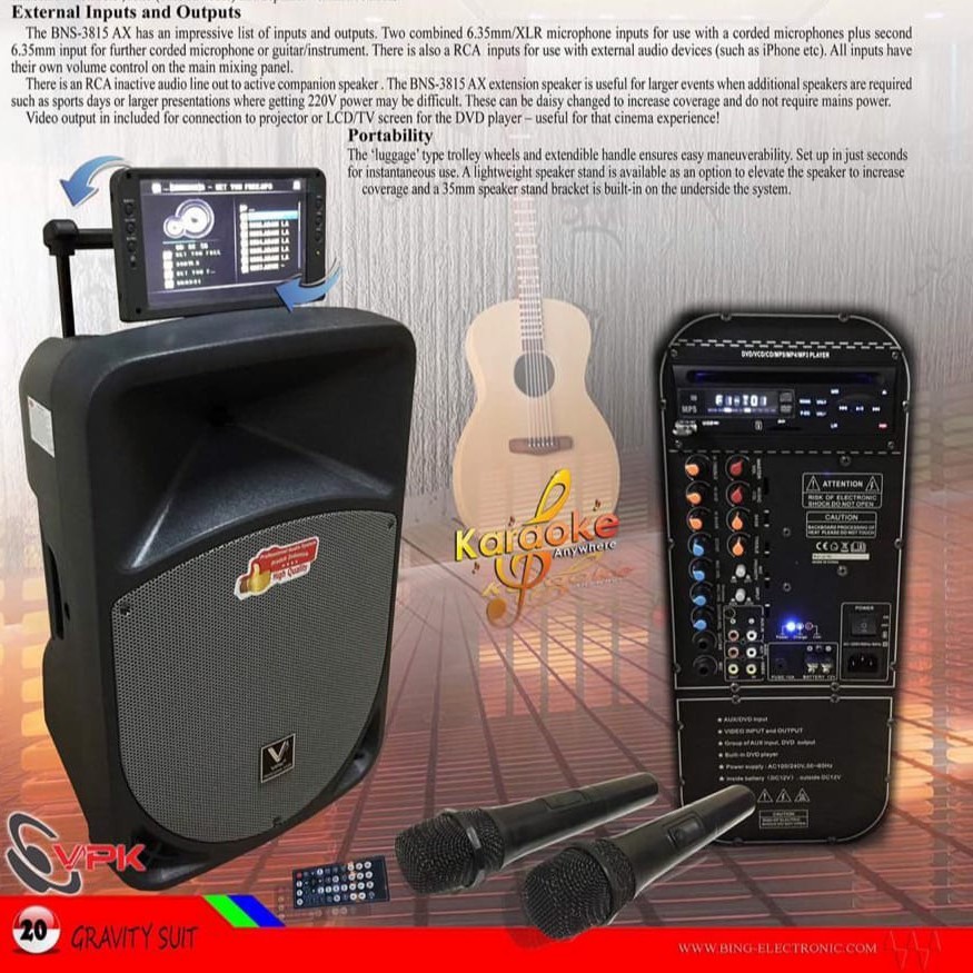 Speaker Portable Wireless VPK BNS 3815 AX With DVD Original 15 inch