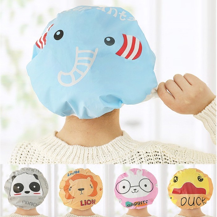Topi Keramas Shower Cap Penutup Rambut Topi Mandi Karakter Kartun Motif Random Penutup Rambut Topi M