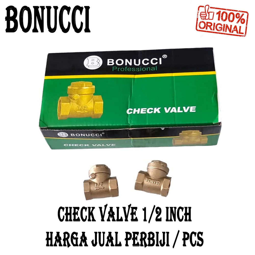 Check Valve 1/2 Inch BONUCCI Klep Tabok Air Searah Neple Air Kuningan 1/2" Swing Check Valve