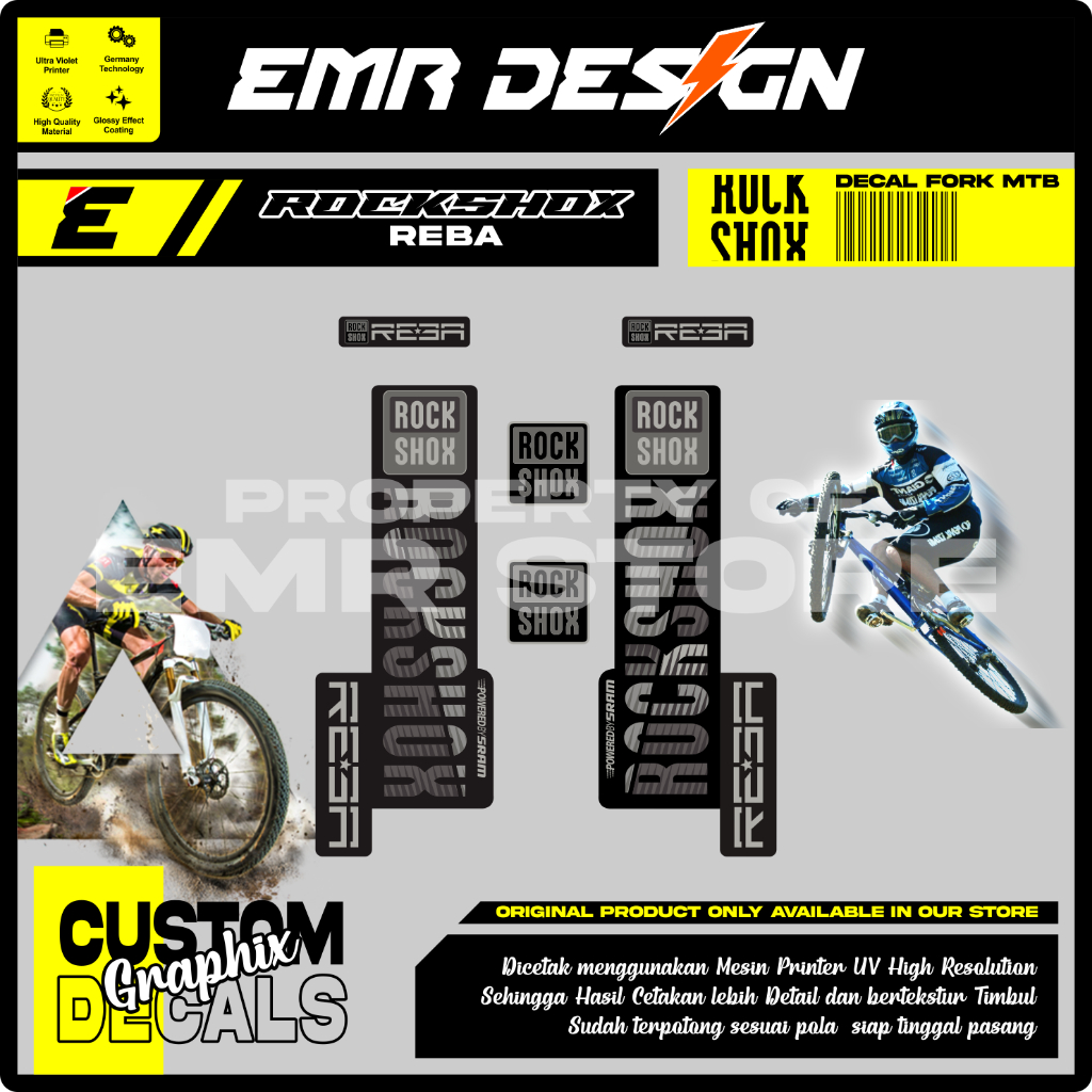 Stiker Decal Fork Rockshox Reba Grey Fork Sepeda Mtb Downhill