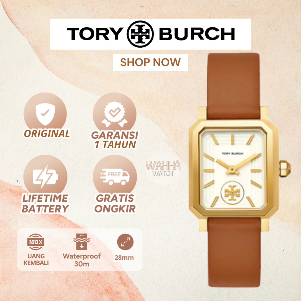 Jam Tangan Wanita Tory Burch TBW 1503 / TBW1503 Robinson Watch Brown Leather/Gold-Tone   [BERGARANSI