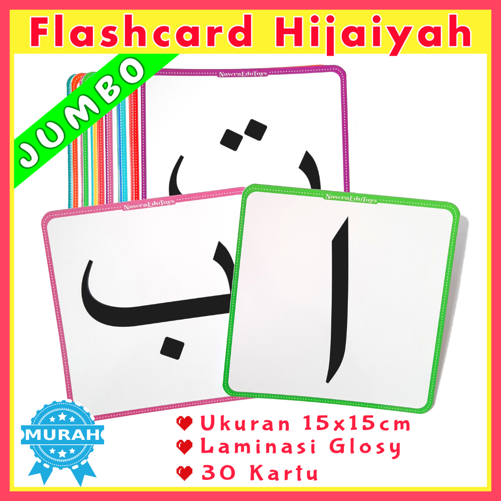 Flashcard JUMBO HIJAIYAH Ukuran Besar, Kartu Pintar Belajar huruf hijaiyah Jumbo, Flash Card Hijaiya