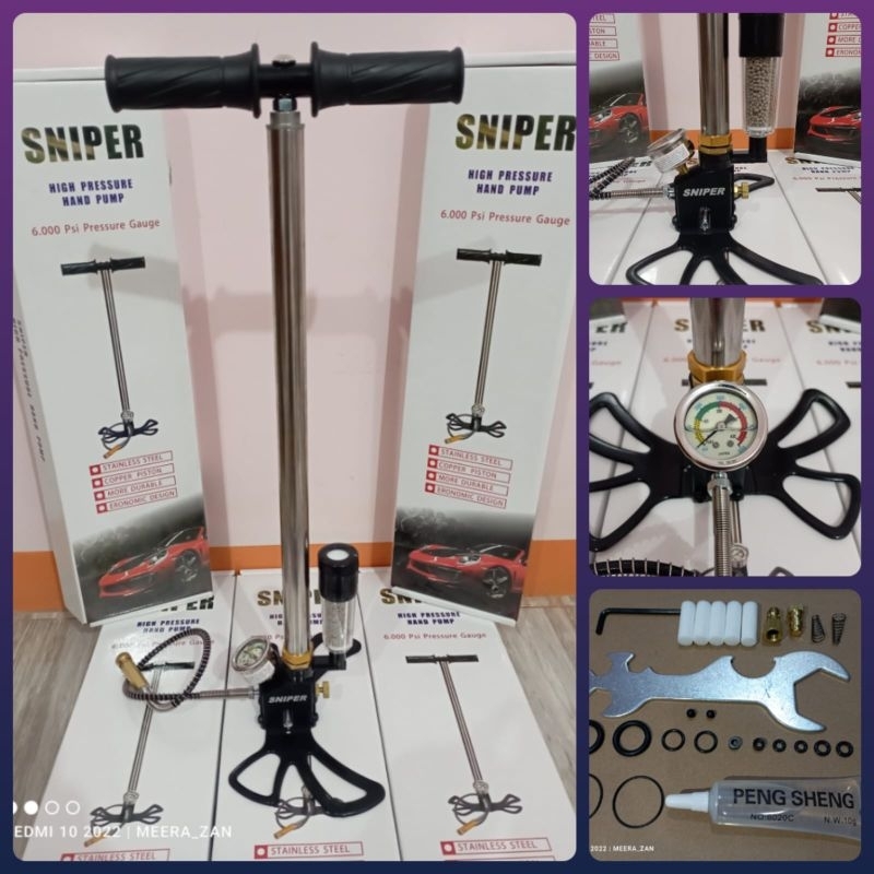 POMPA PCP DOBLE FILTER BONUS SPAREPART, POMPA PCP MURAH MANOMETER 6000 PSI, POMPA PCP KAKI LIPAT STA