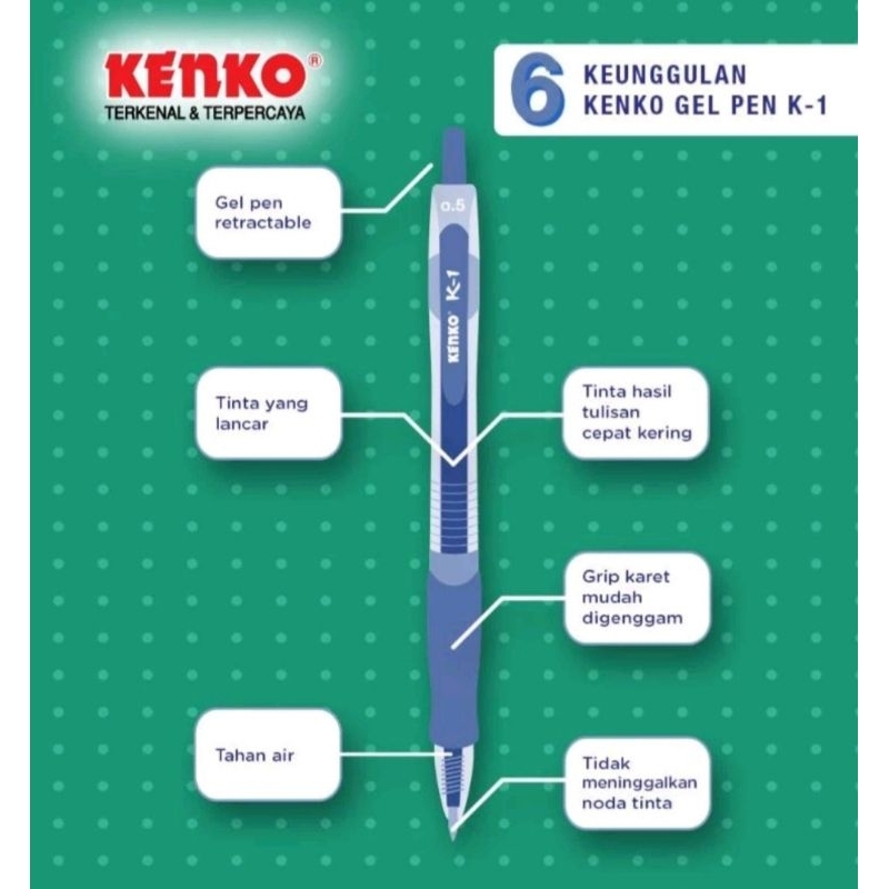 Pulpen Pen Bolpoint Pena Gel KENKO K1& K1 Pro 0,5 Hitam (1 Pak 12 pcs)