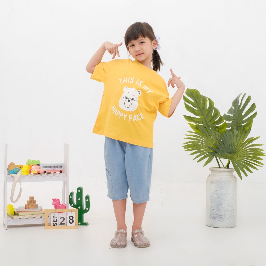 (Pygmy Cloth) Teddy Bear Series Celana Denim Anak Premium One set Baju Anak Kaos Anak Perempuan sete