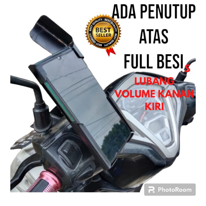 holder hp motor besi spion di lengkapi penutup atas lubang volume kanan kiri