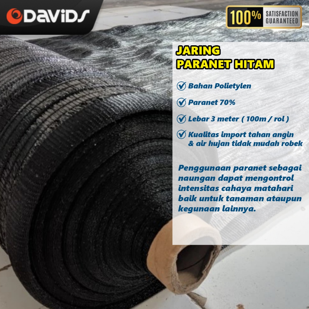 Paranet 75% Nylon Waring Jaring Tanaman Sun Shade Lebar 3 Meter Hitam