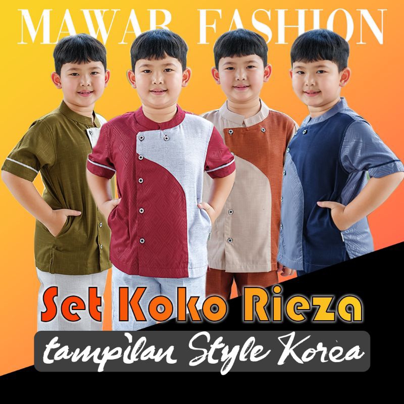 Setelan Koko Anak Rieza | Set Baju Koko Anak Umur 5-12 Tahun