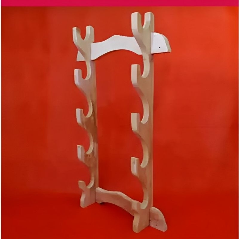 Rak Dudukan kayu tempat penyimpanan golok 5 tahap