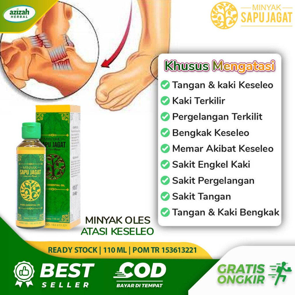 Minyak Balur Untuk Keseleo Tangan Dan Kaki Terkilir Salah Urat Nyeri
Otot Bengkak Engkel Kaki Membengkak Pergelangan Tangan Terasa sakit -
Minyak Sapu Jagat Original Asli